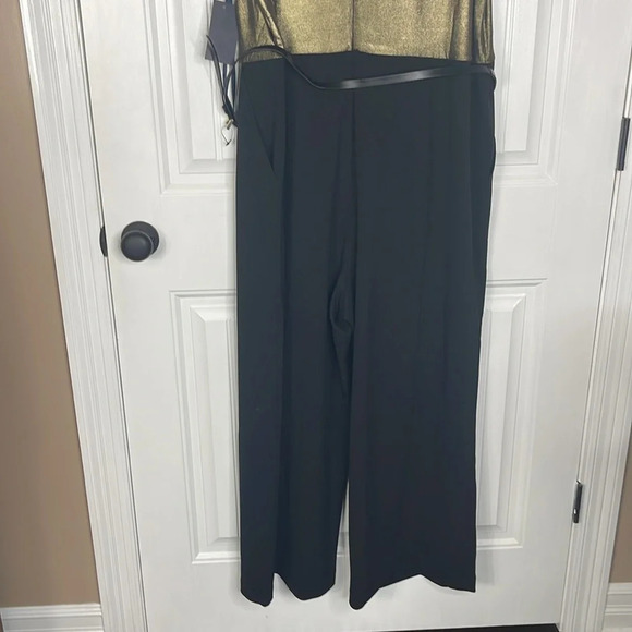 TOMMY HILFIGER Plus Size Metallic-Bodice Wide-Leg Jumpsuit Sz 18W Gold/Black - Picture 9 of 10